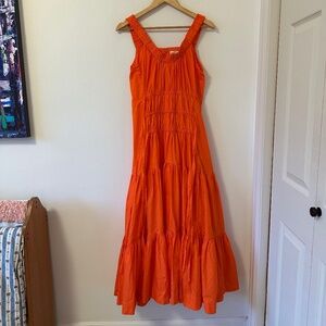Eudon Choi Midi Ruched Tiered Cotton Orange Dress | Size 6